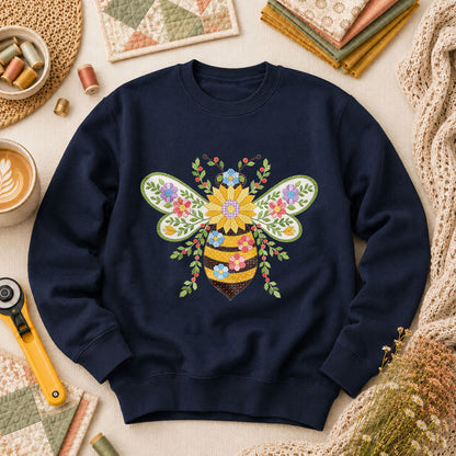 Quilted Honeybee Floral - Navy