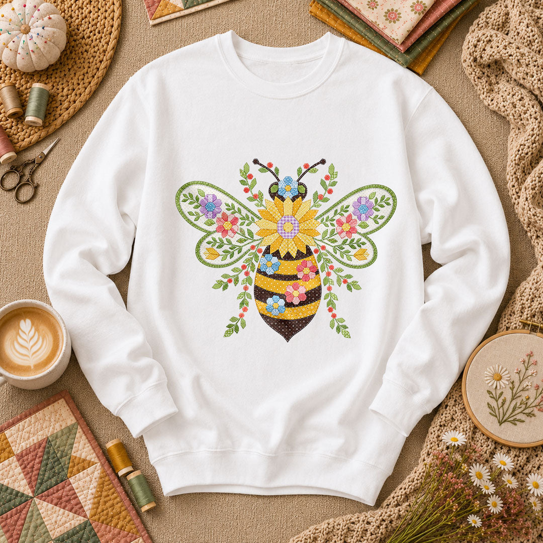 Quilted Honeybee Floral - White