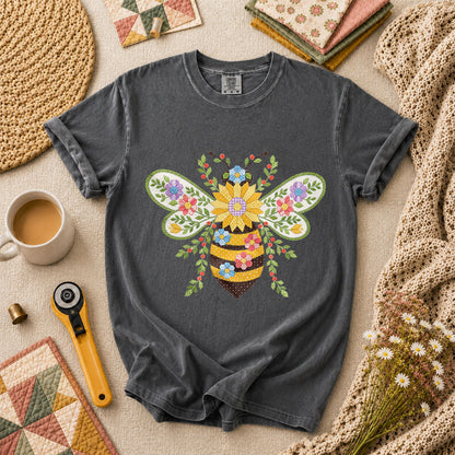 Quilted Honeybee Floral T-Shirt - Grey