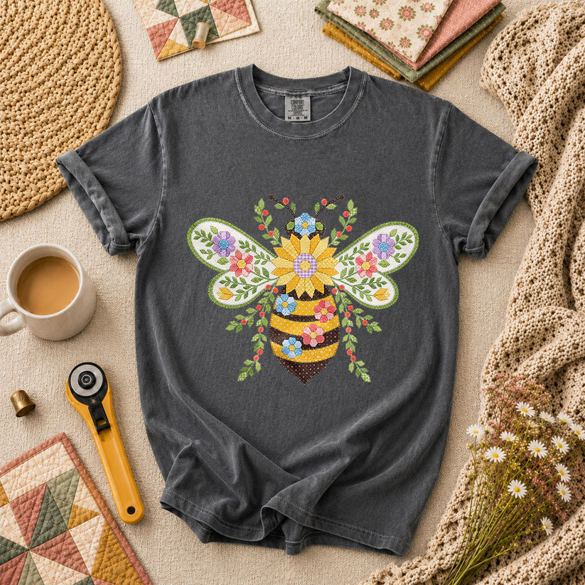 Quilted Honeybee Floral T-Shirt - Grey