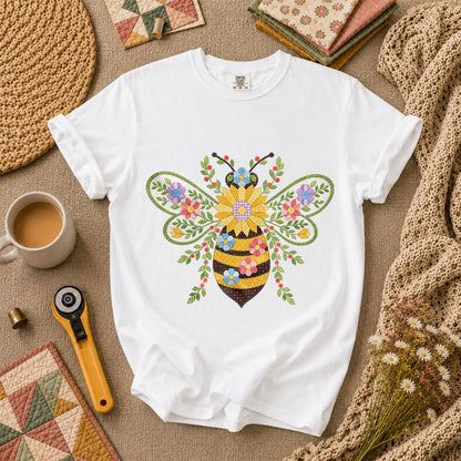 Quilted Honeybee Floral T-Shirt - White