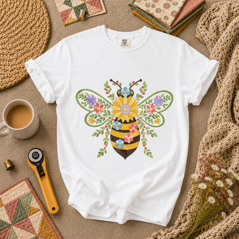 Quilted Honeybee Floral T-Shirt - White