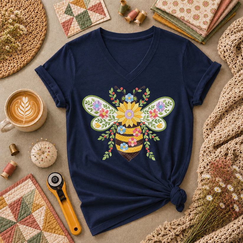 Quilted Honeybee Floral - Navy
