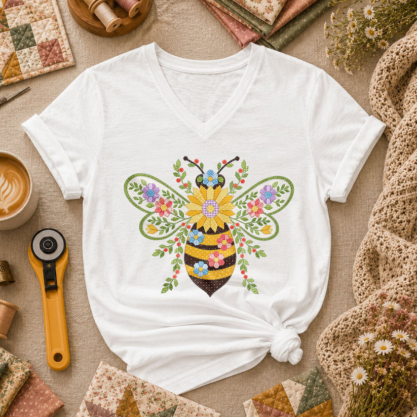 Quilted Honeybee Floral - White