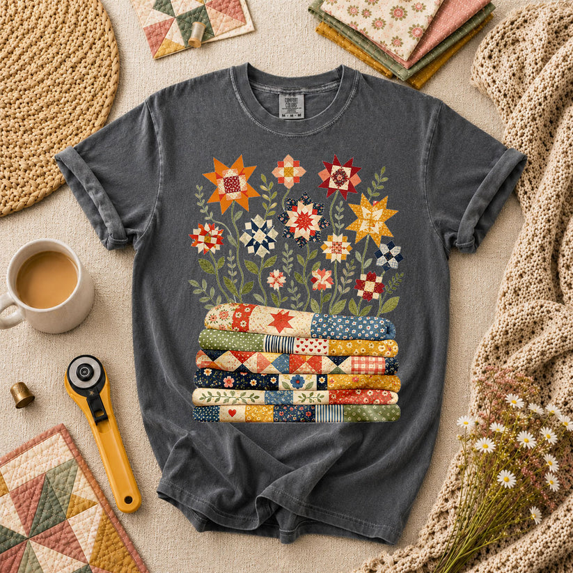 Quilt Bloom Garden T-Shirt - Grey