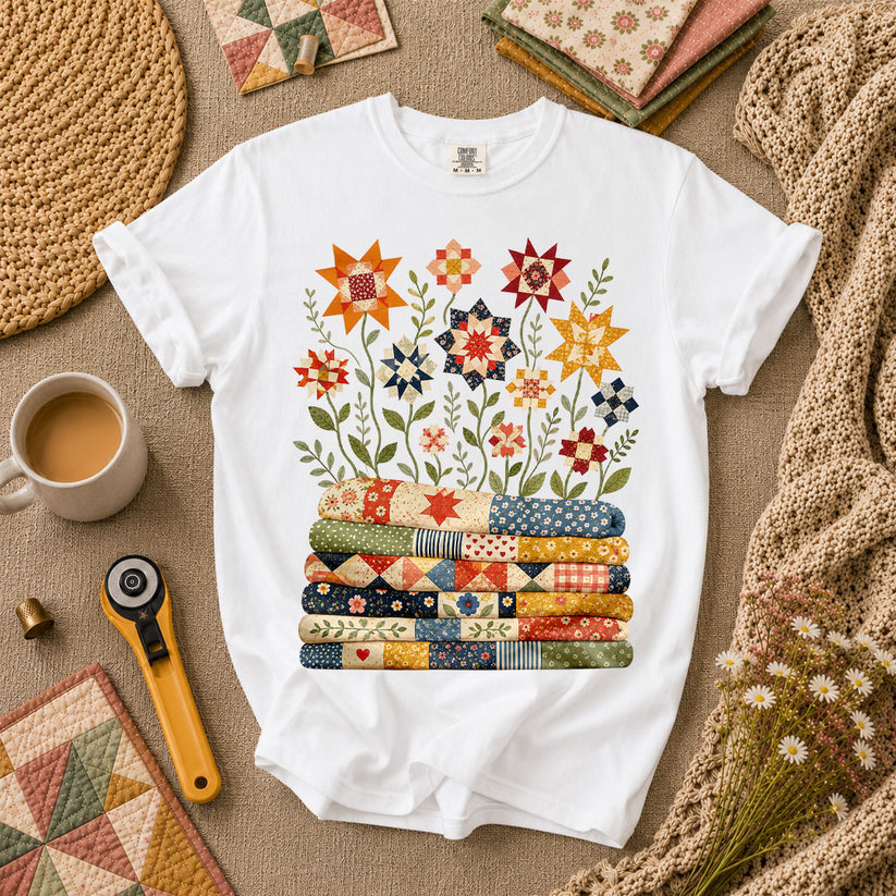 Quilt Bloom Garden T-Shirt - White