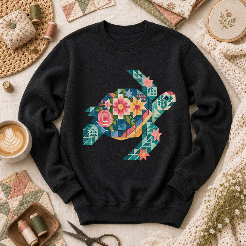 Sea Turtle Patchwork Floral - Black