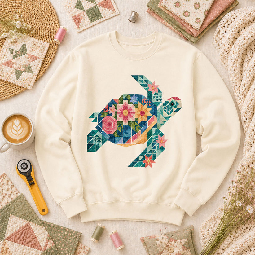 Sea Turtle Patchwork Floral - Natural