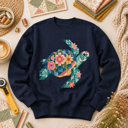Sea Turtle Patchwork Floral - Navy