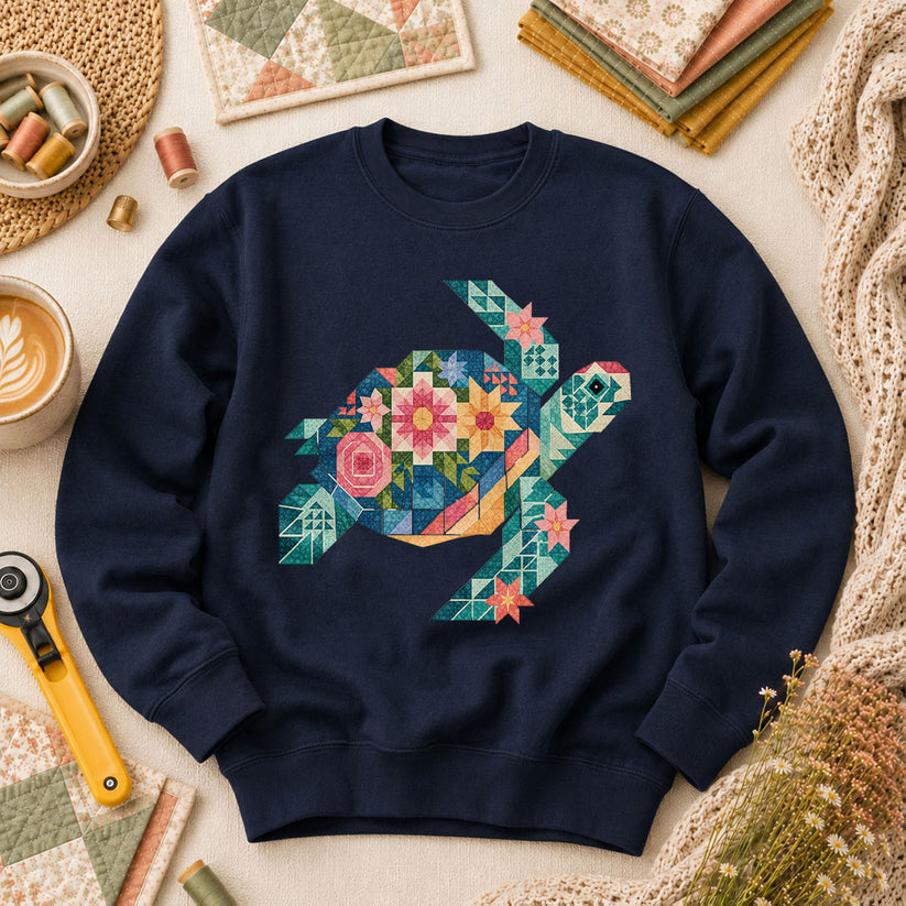 Sea Turtle Patchwork Floral - Navy