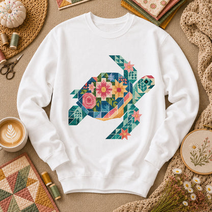 Sea Turtle Patchwork Floral - White