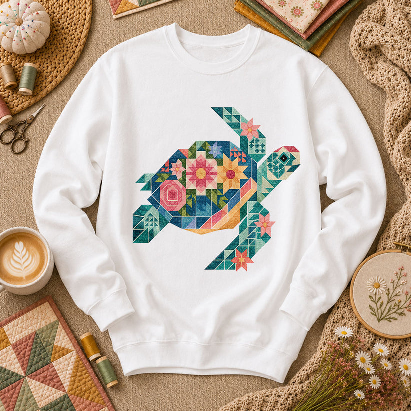 Sea Turtle Patchwork Floral - White