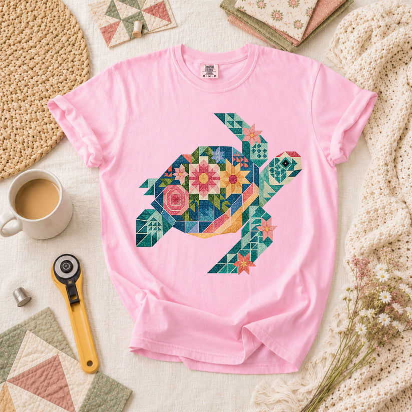 Sea Turtle Patchwork Floral T-Shirt - Blossom