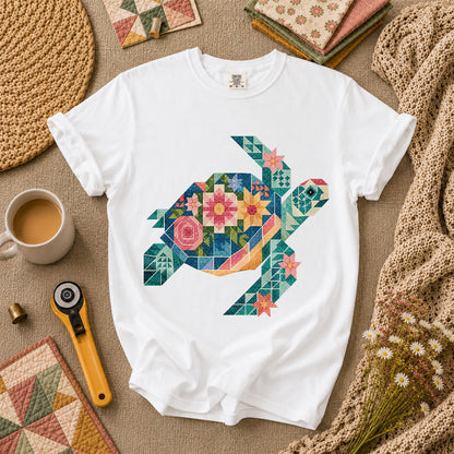 Sea Turtle Patchwork Floral T-Shirt - White
