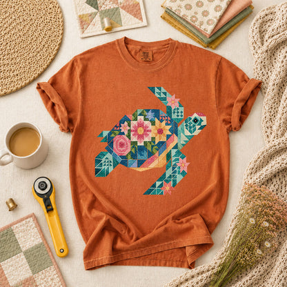 Sea Turtle Patchwork Floral T-Shirt - Yam