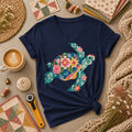 Sea Turtle Patchwork Floral Women's V-Neck