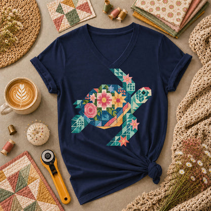 Sea Turtle Patchwork Floral - Navy