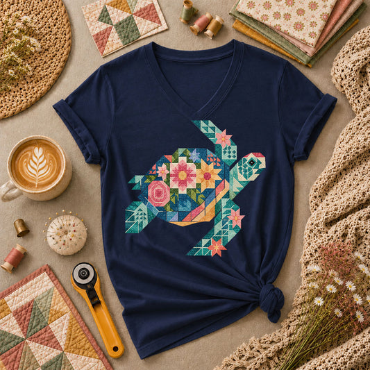 Sea Turtle Patchwork Floral - Navy