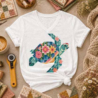 Sea Turtle Patchwork Floral - White