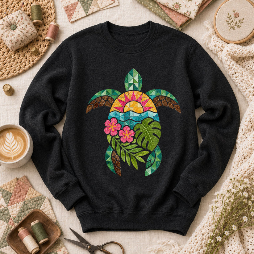Sea Turtle Tropical Floral - Black
