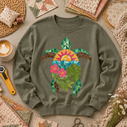 Sea Turtle Tropical Floral - Military Green