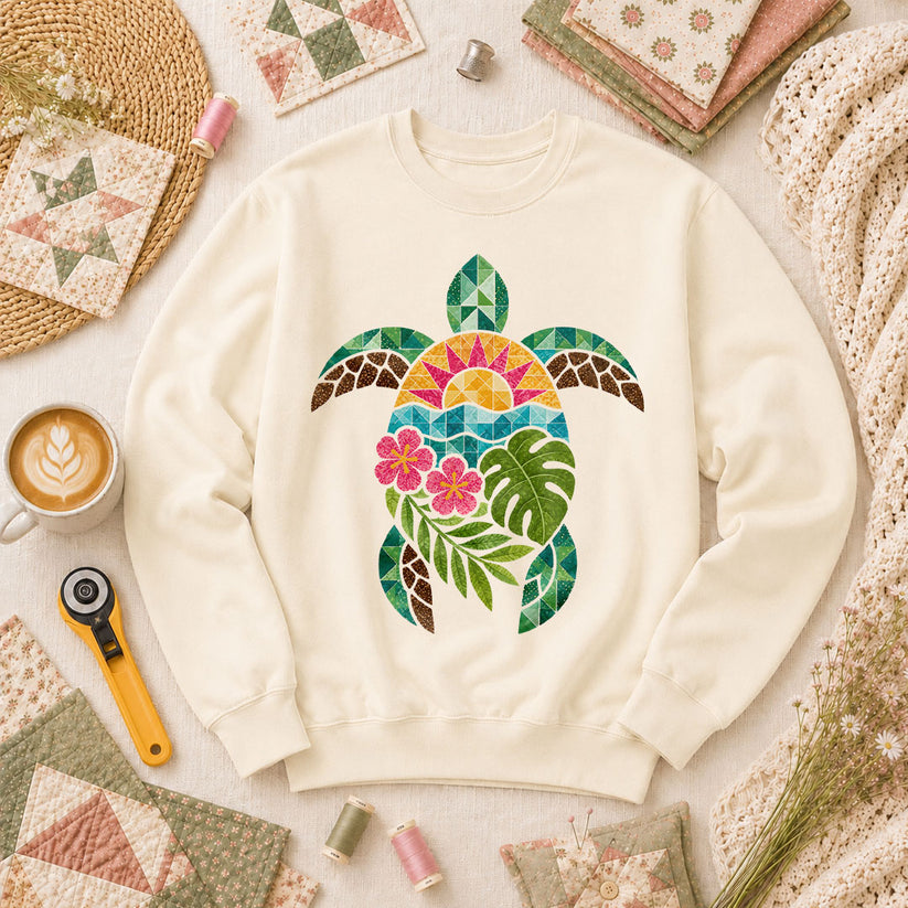 Sea Turtle Tropical Floral - Natural