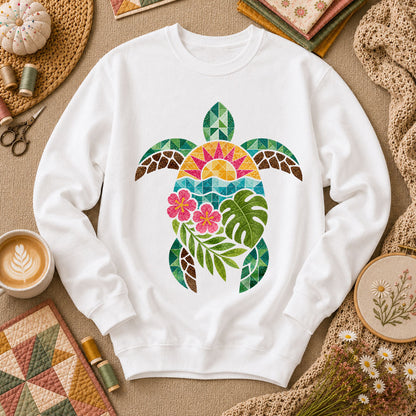 Sea Turtle Tropical Floral - White