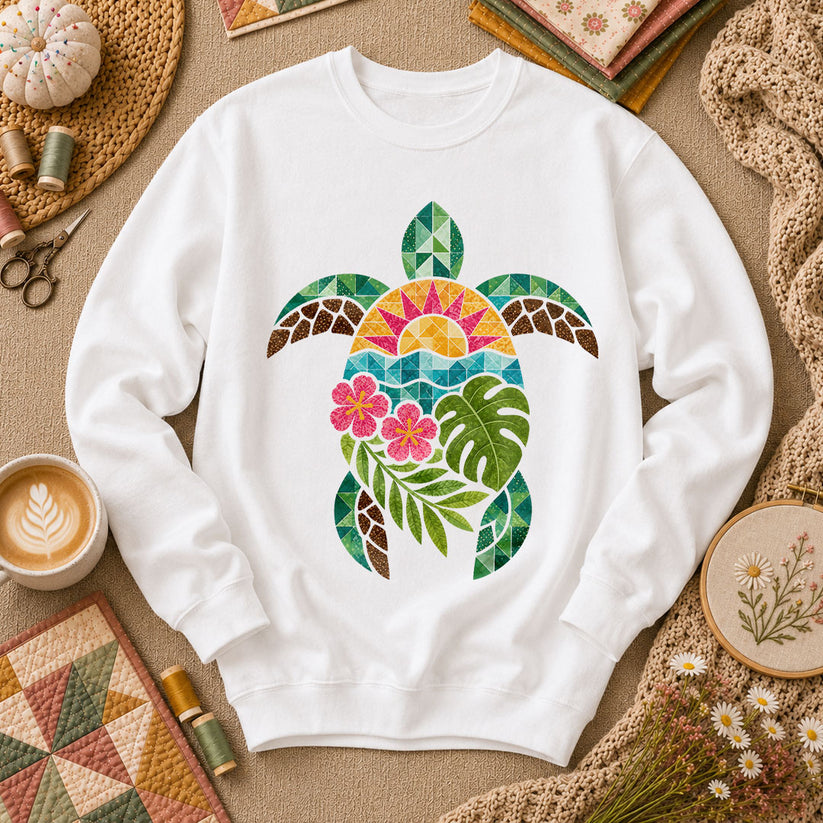 Sea Turtle Tropical Floral - White