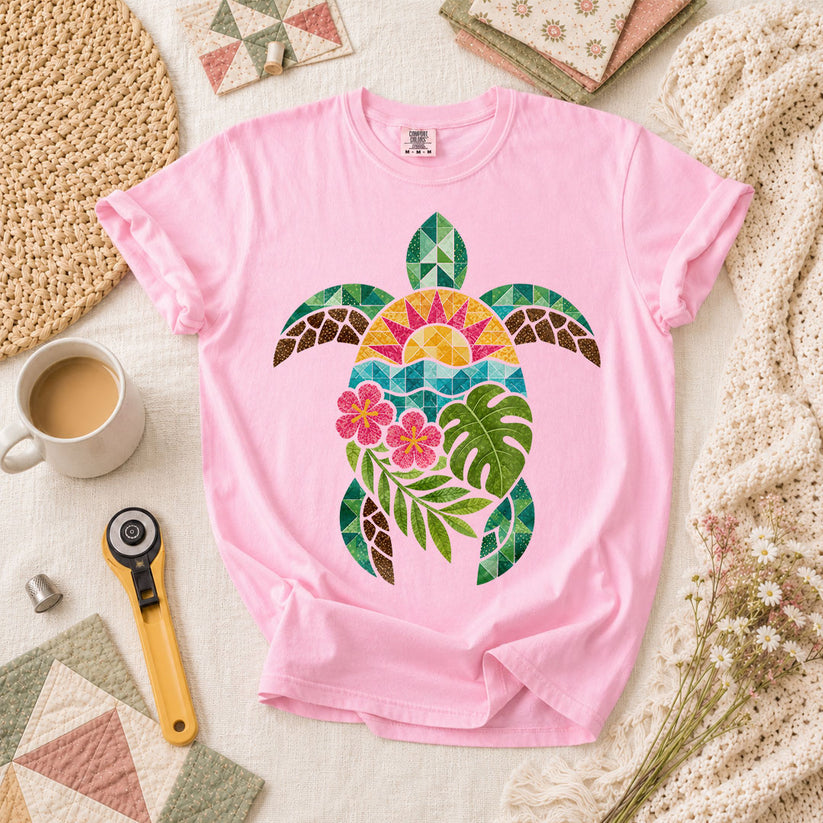 Sea Turtle Tropical Floral T-Shirt - Blossom