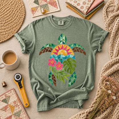 Sea Turtle Tropical Floral T-Shirt - Forest