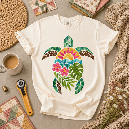 Sea Turtle Tropical Floral T-Shirt - Ivory