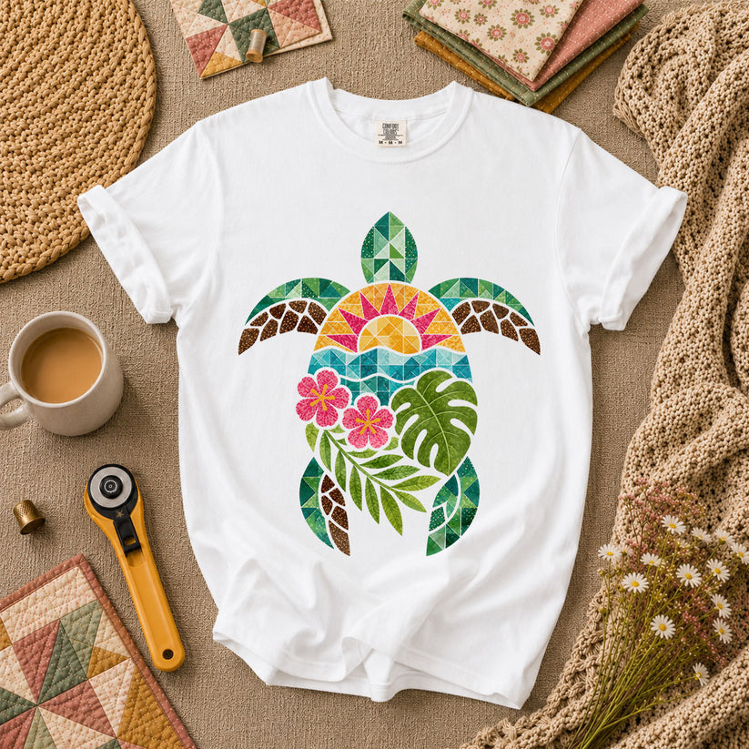 Sea Turtle Tropical Floral T-Shirt - White