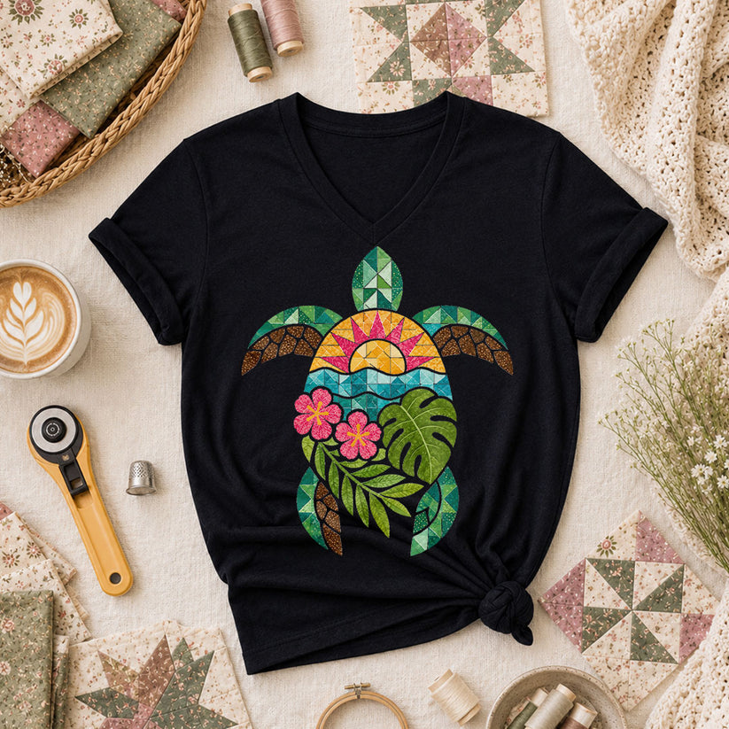 Sea Turtle Tropical Floral - Black