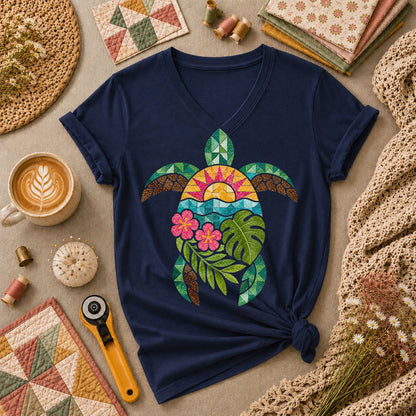 Sea Turtle Tropical Floral - Navy