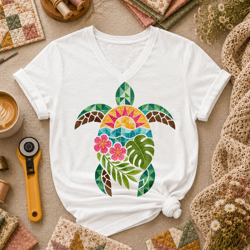 Sea Turtle Tropical Floral - White
