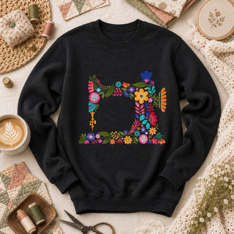 Floral Sewing Machine - Black