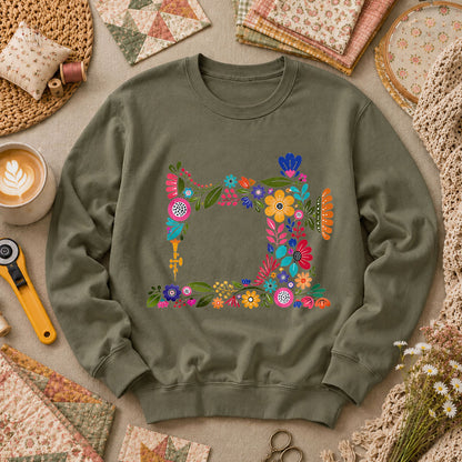 Floral Sewing Machine - Military Green
