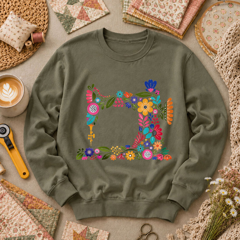Floral Sewing Machine - Military Green