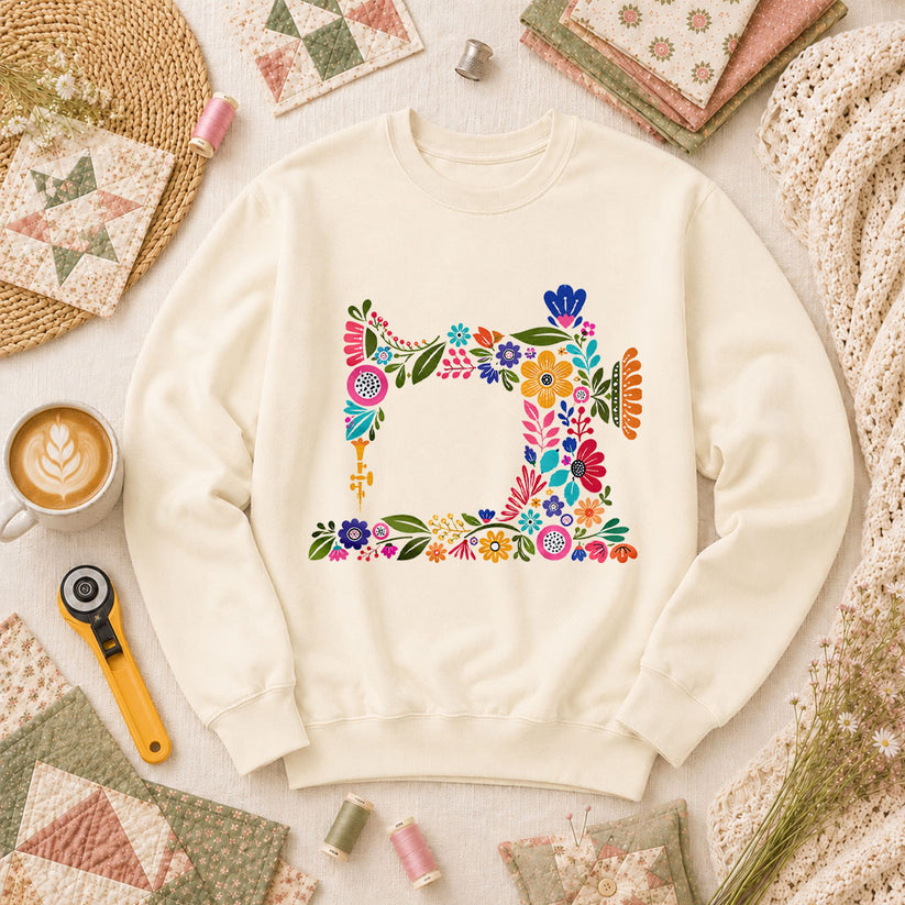 Floral Sewing Machine - Natural