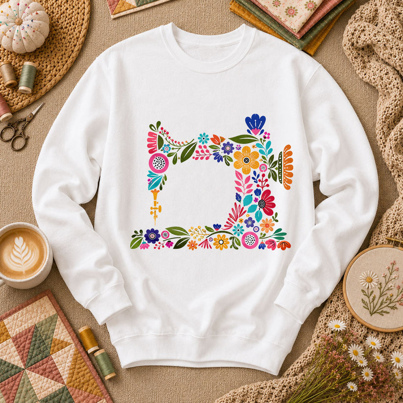 Floral Sewing Machine - White