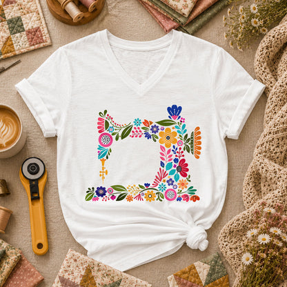 Floral Sewing Machine - White