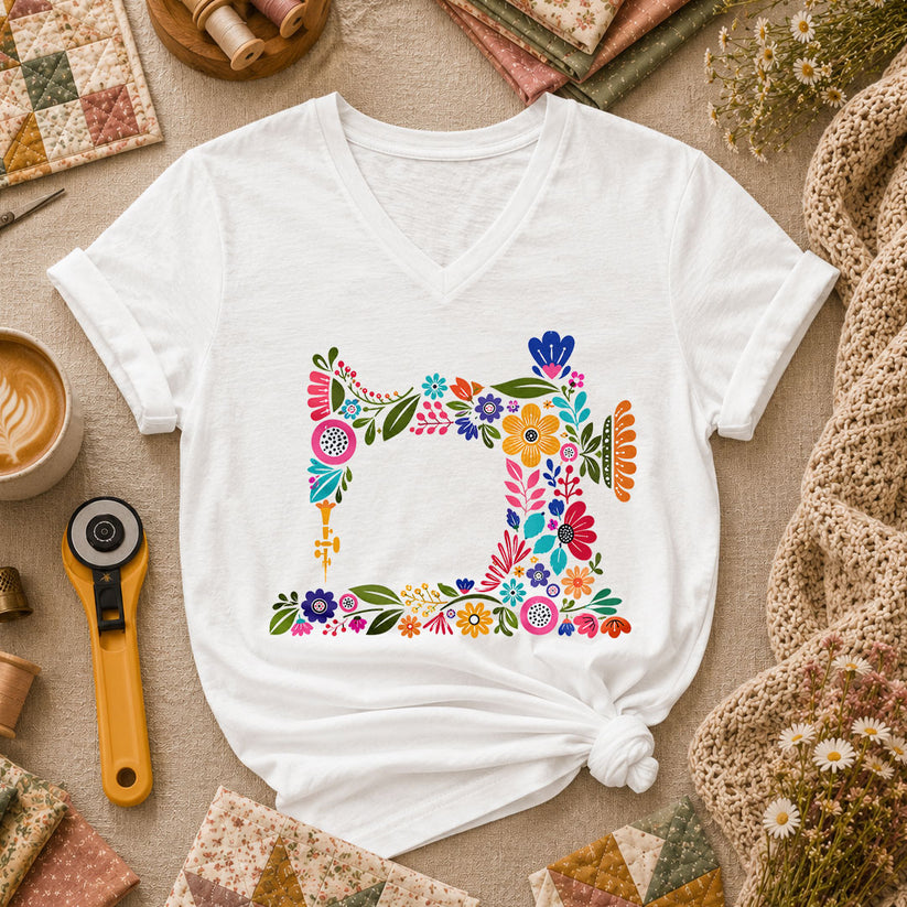 Floral Sewing Machine - White