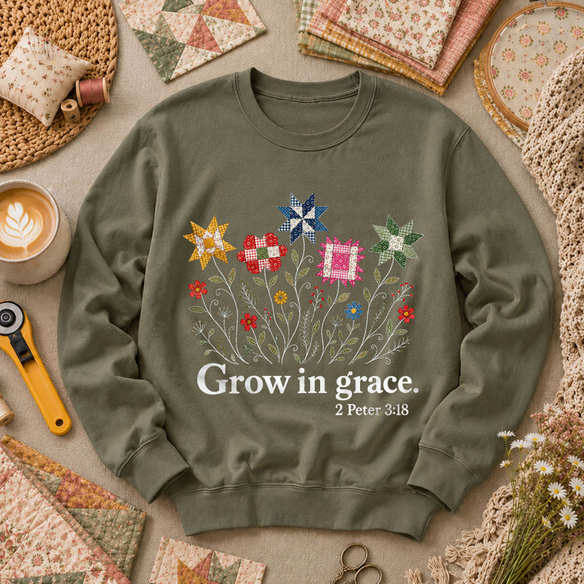 Grow In Grace Bible Verse - Military Green