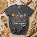 Grow In Grace Bible Verse T-Shirt | 2 Peter 3:18 Christian Faith Wildflowers Quilter Tee