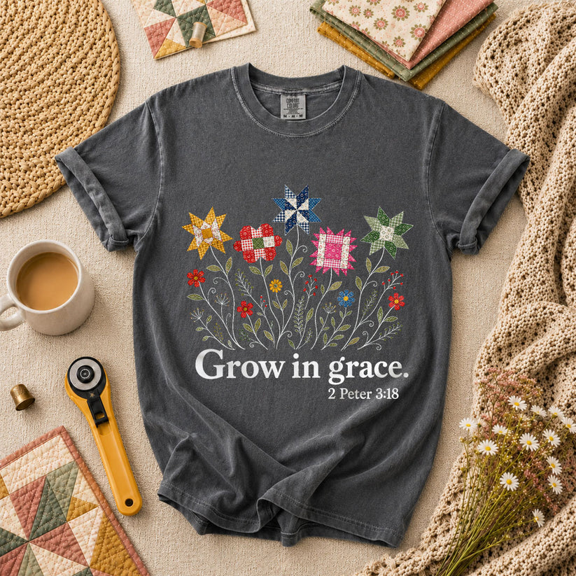 Grow In Grace Bible Verse T-Shirt - Grey