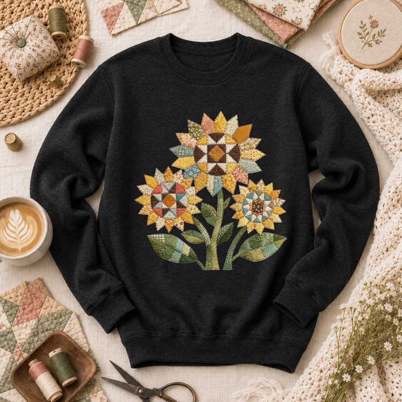 Vintage Sunflower Trio Quilt - Black