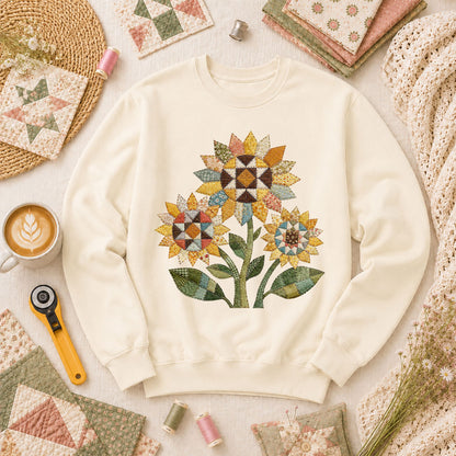Vintage Sunflower Trio Quilt - Natural
