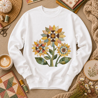 Vintage Sunflower Trio Quilt - White