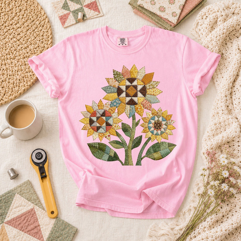 Vintage Sunflower Trio Quilt T-Shirt - Blossom