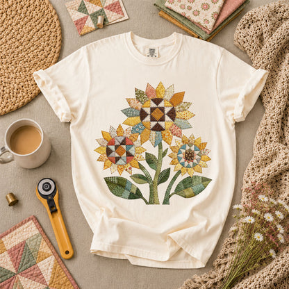 Vintage Sunflower Trio Quilt T-Shirt - Ivory